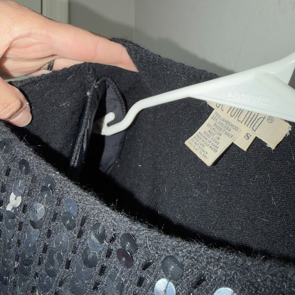 Vintage 80’s Lambswool Angora Women’s Sweater Small Black Sequins Shoulder Pads - Picture 11 of 12